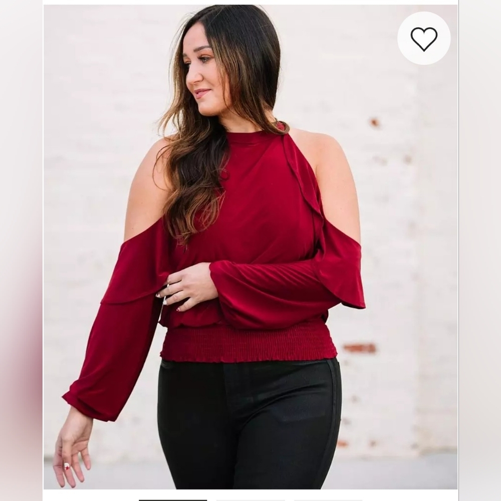 NWT! Buckle High-Neck Women's Top Burgundy Ruffled Summer Beach Blouse Small